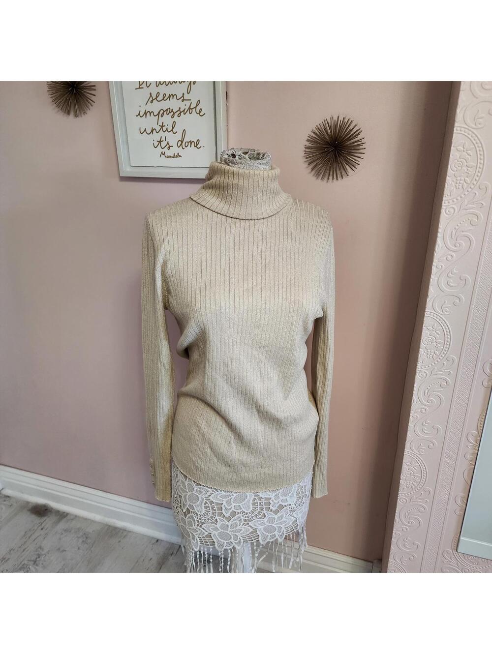 LKNW J Mclauglin XL gold metallic turtleneck sweater Arlette Turtleneck